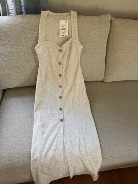 Zara Cream Button-Front Midi Knit Dress